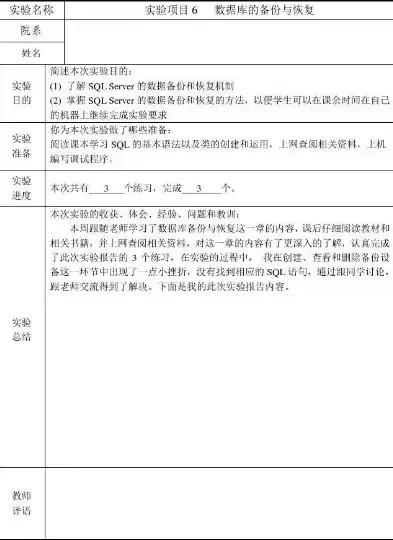 数据备份与恢复实验报告总结，理论与实践相结合的防护策略探究，数据备份与恢复实验报告总结与反思